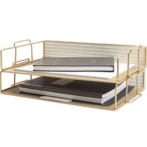 BLU Monaco Gold Mesh Paper Tray Set of 2 Stackable Letter Trays Office Storage